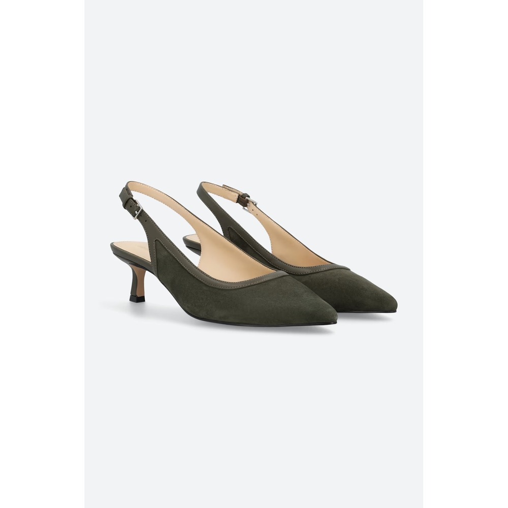 Violet & Red Women Olive Green Suede Pointed Toe Slingback Kitten Heels Size 8